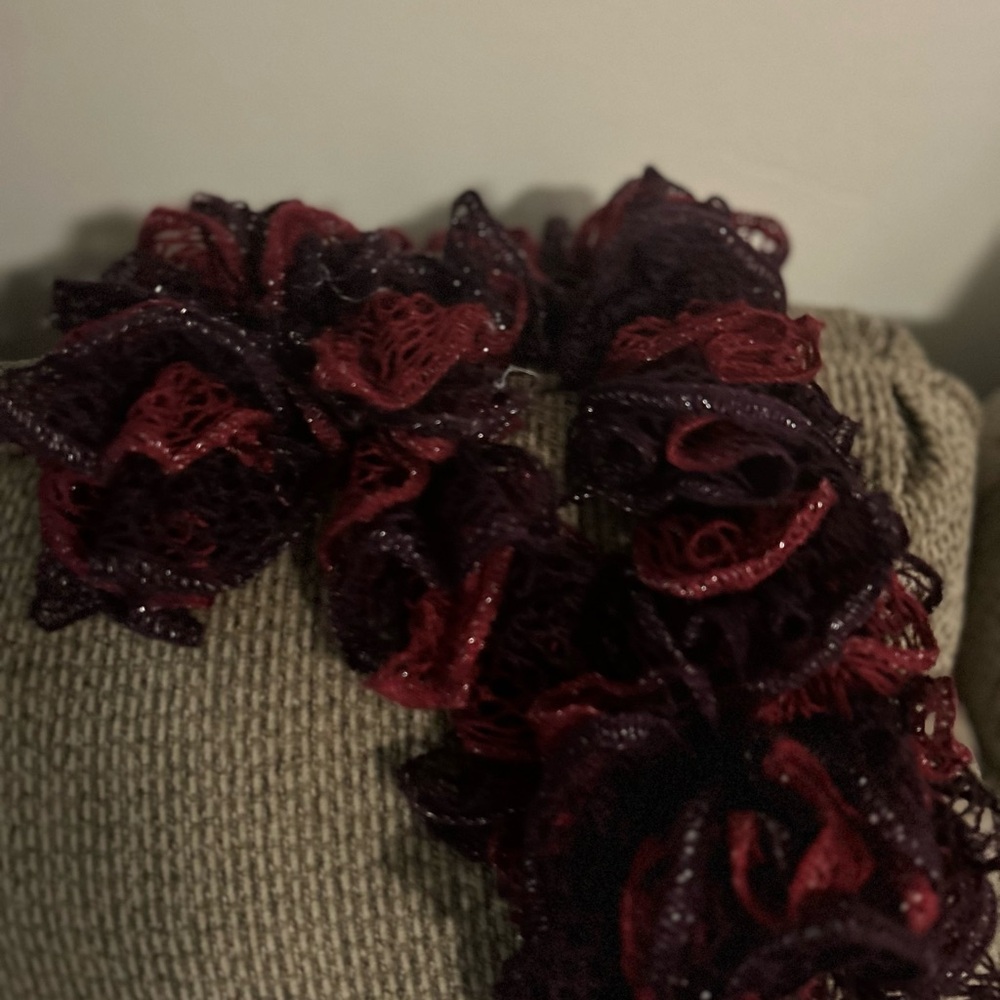 Elegant Red and Black Lace Scarf